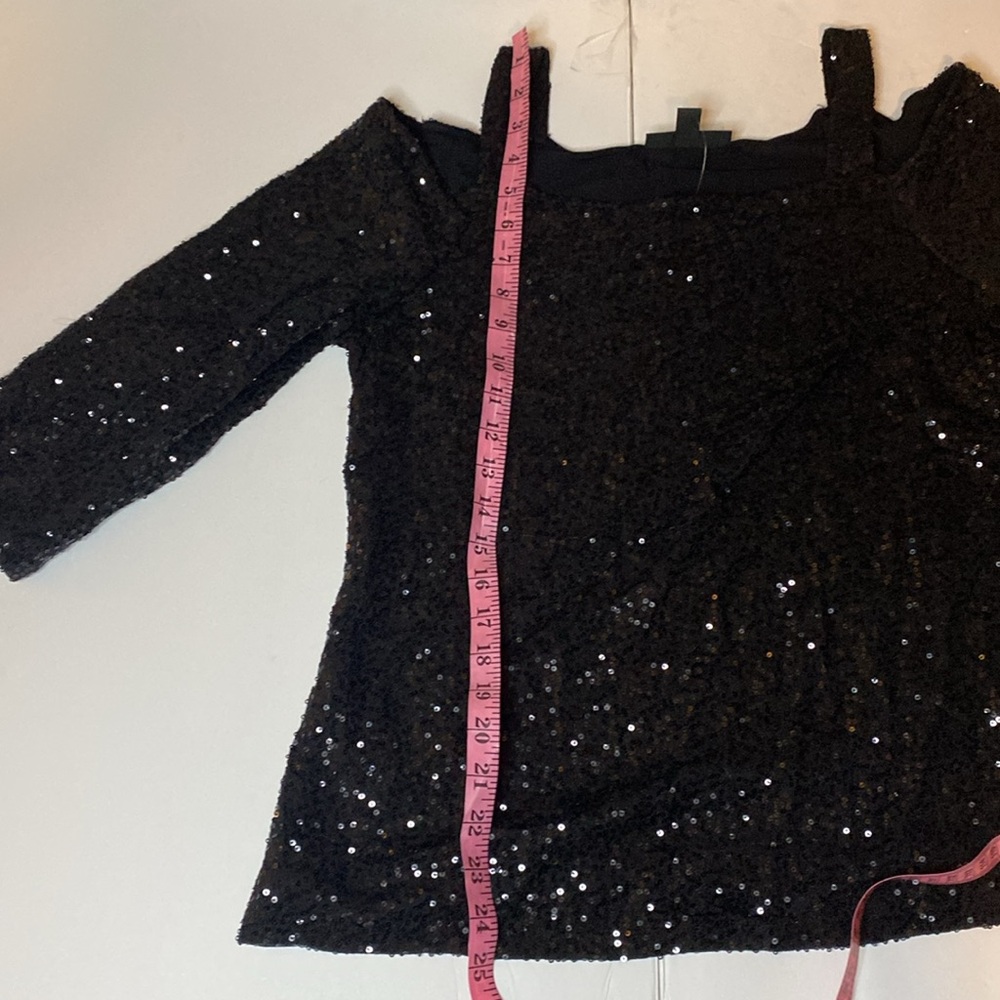 INC NWT black sequin holiday shirt blouse size Large - Picture 4 of 6